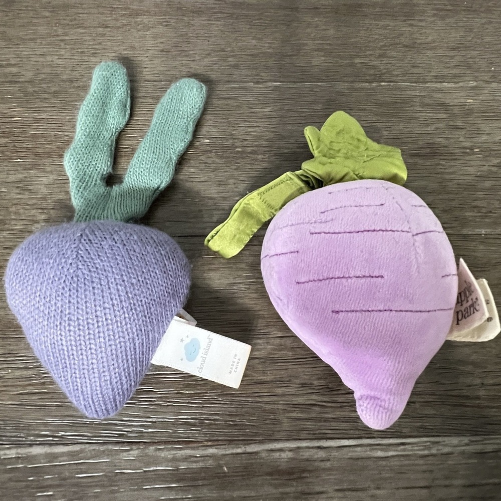Cloud Island Apple Park Plush Vegetable Toy Set Lilac Knit Turnip Beet Purple
